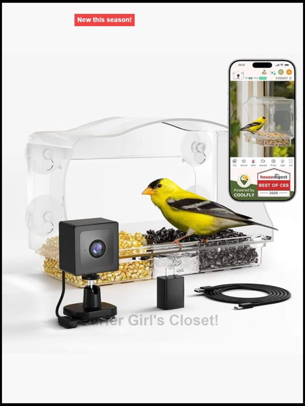 Smart Bird Feeder with Camera, 2K Video, AI Identification, IP65 Waterproof,